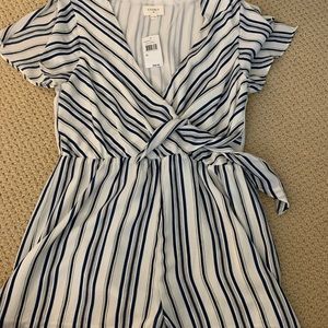 Blue and white striped romper